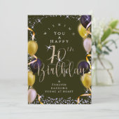 輝く風船 70歳の誕生日 ブラック カード (スタンド正面)