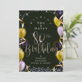 輝く風船 80歳の誕生日 ブラック カード (スタンド正面)