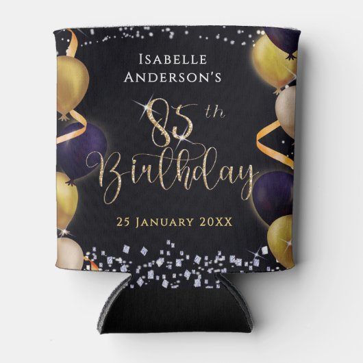 輝く風船 85歳の誕生日 ブラック 缶クーラー (正面)