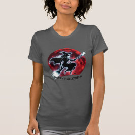 輝く魔女が飛ぶ赤い月Tシャツ Tシャツ