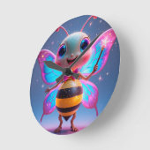 輝く魔法の蜂のキャラクター、スパークルウィング付き ラウンド壁時計 (傾斜)