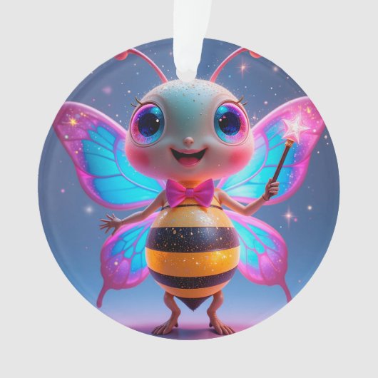 輝く魔法の蜂のキャラクター、羽がきらめく オーナメント (正面)
