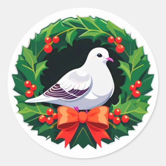 輝く鳥のクリスマスリース ラウンドシール (正面)