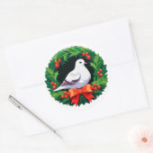 輝く鳥のクリスマスリース ラウンドシール (封筒)