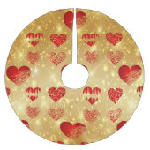 輝く黄金の背景とハート ブラッシュドポリエステルツリースカート (正面)