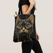 輝く黒猫 ✨🐾 グラマラスなスタイル トートバッグ (クローズアップ)