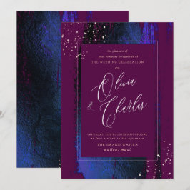 輝く、ウィンター ブルー ブラシ ストローク+カシス 招待状