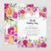 輝く | エレガント カラフル フラワーズ | 80歳の誕生日 招待状 (正面/裏面)