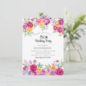 輝く | エレガント カラフル フラワーズ | 80歳の誕生日 招待状 (スタンド正面)