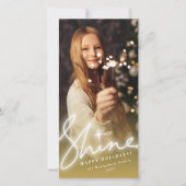 輝く グロー 手書き スクリプト ゴールド オンブレ フォト シーズンカード (正面)