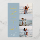 輝く | モダン 3フォトコラージュHanukkah 箔シーズンカード (正面)