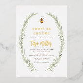 輝く「Sweet As Can Bee」ジェンダーニュートラルベビーシャワー 箔招待状 (正面)