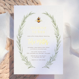 輝くMommy To Bee かわいいジェンダーニュートラルベビーシャワー 箔招待状