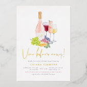 輝くVino Before Vows ワイン試飲ブライダルシャワー 箔招待状 (正面)