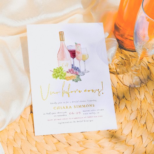 輝くVino Before Vows ワイン試飲ブライダルシャワー 箔招待状