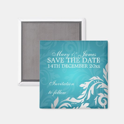 輝エレガントくアクア渦巻形のブルーの日付を保存 マグネット (正面/裏面)