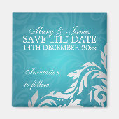 輝エレガントくアクア渦巻形のブルーの日付を保存 マグネット (正面)