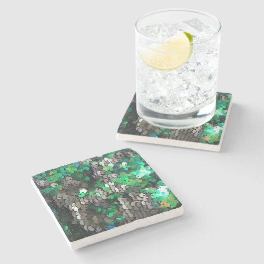 輝エレガントくグラマー緑はディスクのシークアップを楽しむ ストーンコースター (横)