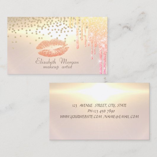 輝エレガントくダイヤモンドの輝く唇が滴る 名刺 (正面/裏面)