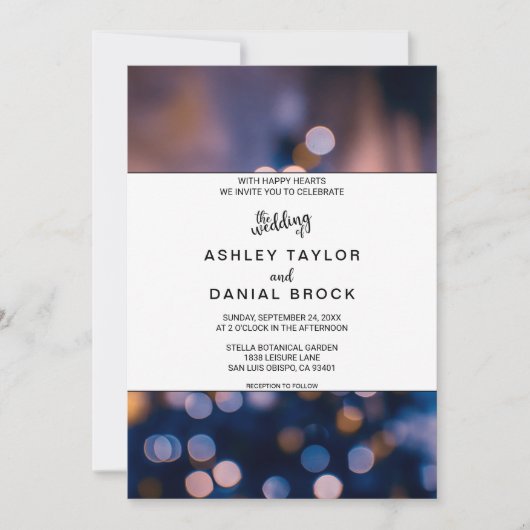 輝エレガントく光は青ぼやけの結婚Inv 招待状 (正面)