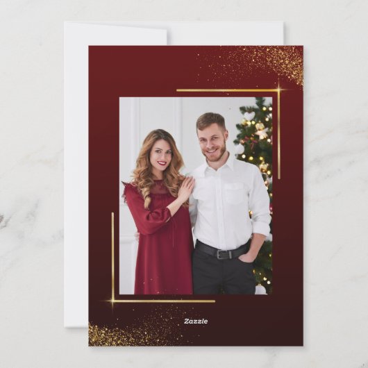 輝エレガントく光を持つ金のクリスマスツリー シーズンカード (裏面)