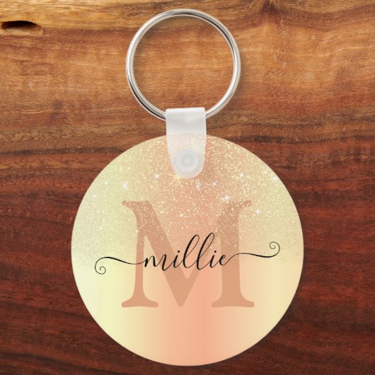 輝エレガントく金ゴールドグラデーショングリッター雨モダン キーホルダー (正面)