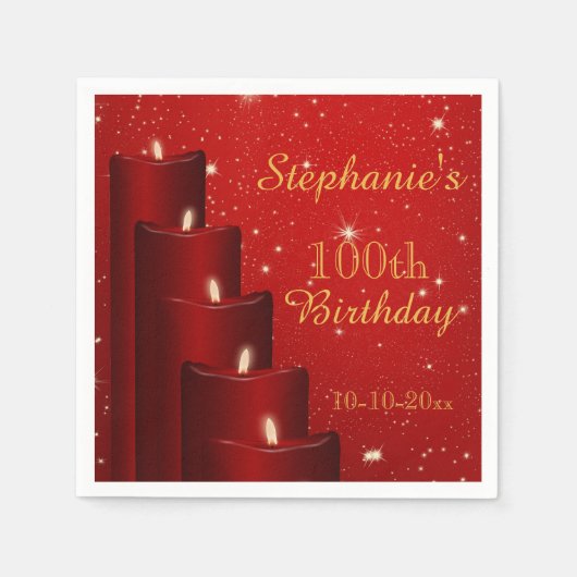 輝エレガントく100誕生日キャンドル スタンダードカクテルナプキン (正面)