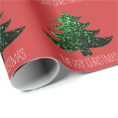 輝カスタマイズくクリスマスの木の緑の輝く赤 ラッピングペーパー (ロールコーナー)