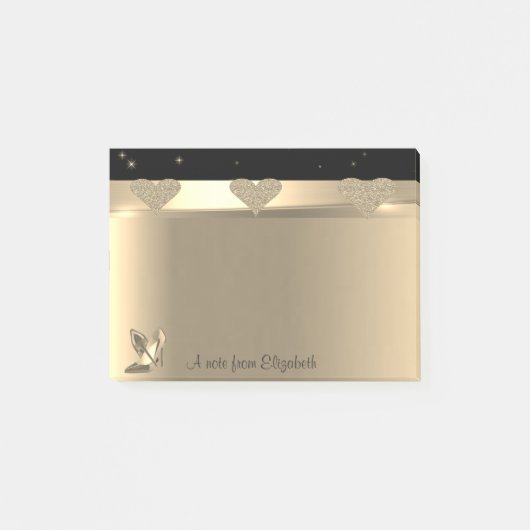 輝ガーリーかしい金ゴールドハート,ハイヒールパーソナライズされた- ポストイット (正面)