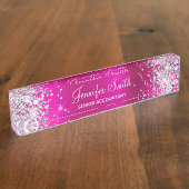 輝ガーリーく銀の熱フェイクいピンクの箔 デスクネームプレート (側面)