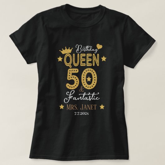 輝パーソナライズされたかしい第50回誕生日クイーンズウィメンズ Tシャツ (デザイン正面)