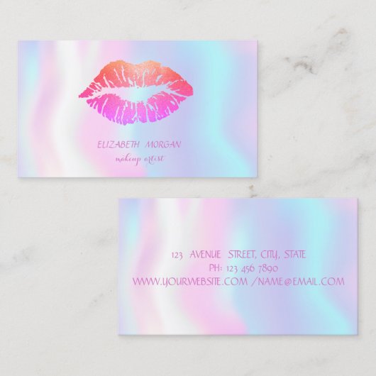 輝モダンかしい唇、メイクアップアーティストのホログラフィック 名刺 (正面/裏面)