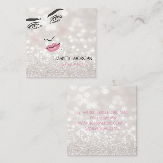 輝モダンかしい《写真》ぼけ味、女の子の顔、メイク&まばたき スクエア名刺 (正面/裏面)