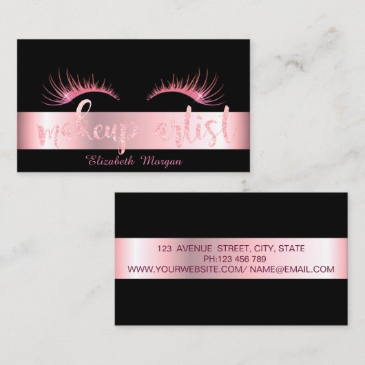 輝モダンき、まばたき、黒いメイクアップアーティスト 名刺 (正面/裏面)