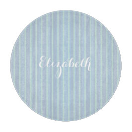 輝モダンパーソナライズされたく青ストライプの カッティングボード