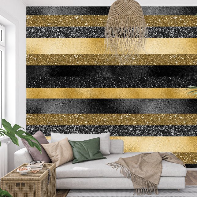 輝王室のフランスのく黒と金のストライプ 壁紙 (Royal French Sparkle black and golden stripes Wallpaper)