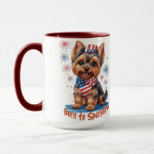 輝生まれきへ – かわいい愛国心ヨークシャーテリア7月4日 マグカップ (左)