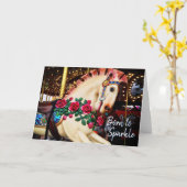 輝生まれく回転木馬馬の写真の書道へ カード (黄色い花)