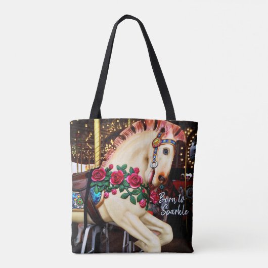 輝生まれく回転木馬馬赤いバラ写真 トートバッグ (裏面)