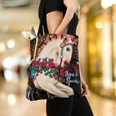 輝生まれく回転木馬馬赤いバラ写真 トートバッグ