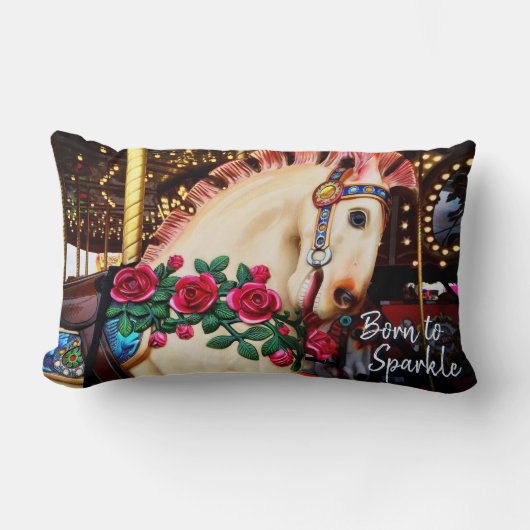 輝生まれく回転木馬馬赤いバラ写真 ランバークッション (正面)