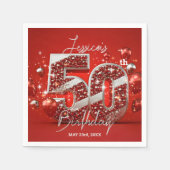 輝鮮やかかしいルビーレッドとシルバー50誕生日 スタンダードカクテルナプキン (正面)