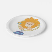 輪の中を飛び跳ねるサーカス・ライオン ペーパープレート (アングル)