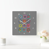 輪虹カラフル水色 スクエア壁時計 (ホーム)
