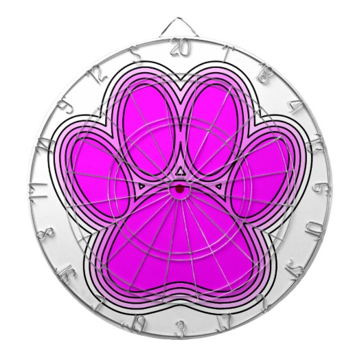 輪郭のあるピンク色の犬の足 ダーツボード (正面)