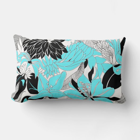 輪郭のハワイの熱帯ユリおよびプロテアの花柄 ランバークッション (正面)