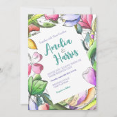 輪郭の付いたカラフル花をカスタマイズする 招待状 (正面)