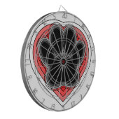 輪郭の付いた赤いハートの犬の足 ダーツボード (正面左)