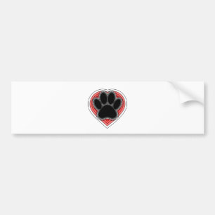 輪郭の付いた赤いハートの犬の足 バンパーステッカー