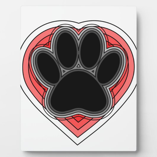 輪郭の付いた赤いハートの犬の足 フォトプラーク (正面)